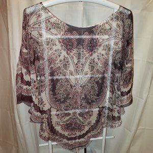 Scarf Overlay Poncho See-through Flowy Fabric Floral Paisley Design One Size